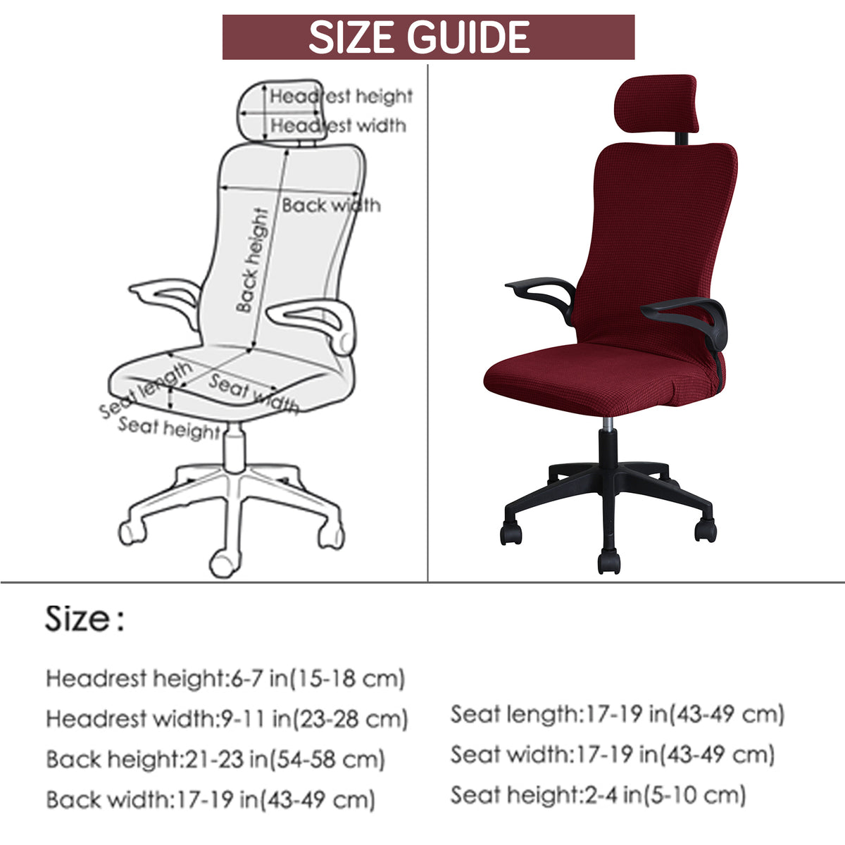Water Repellent Office Chair Cover with Headrest (High-Back) – 210 GSM Stretch Jacquard – Washable, Anti-Slip Fit for Ergonomic Mesh Office Chairs, Burgundy