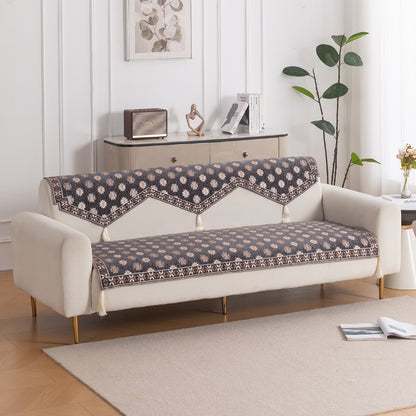 Heritage Weave Premium Jacquard Sofa Cover Set with Tassels - Graphite Grey