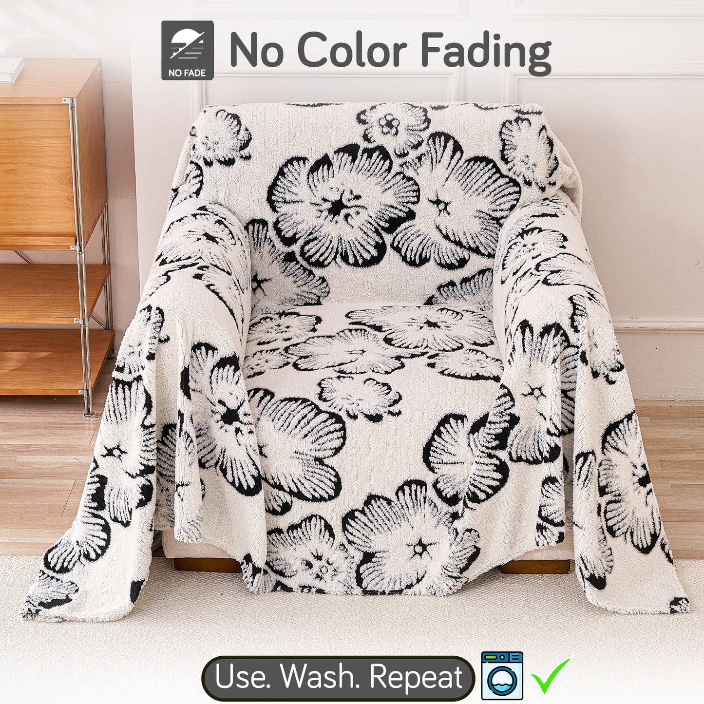 Buy Ivory Blossom Colour Camellia Blossom Luxury Plush Sofa Cover – Single Seater Sofa | HOKIPO