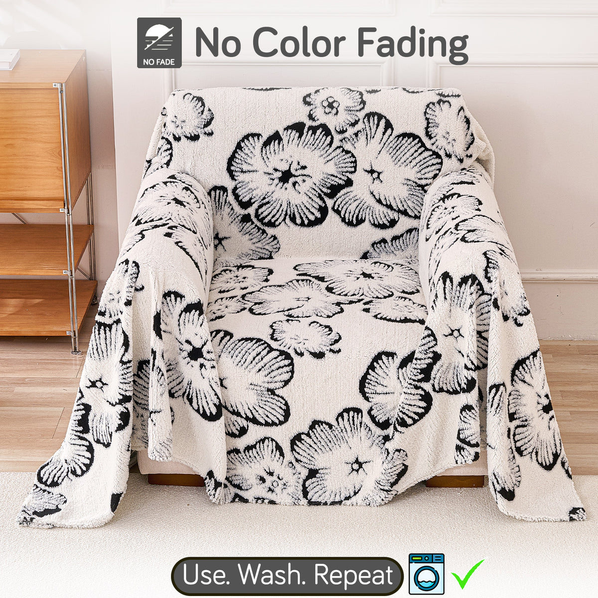 Buy Ivory Blossom Colour Camellia Blossom Luxury Plush Sofa Cover – Single Seater Sofa | HOKIPO
