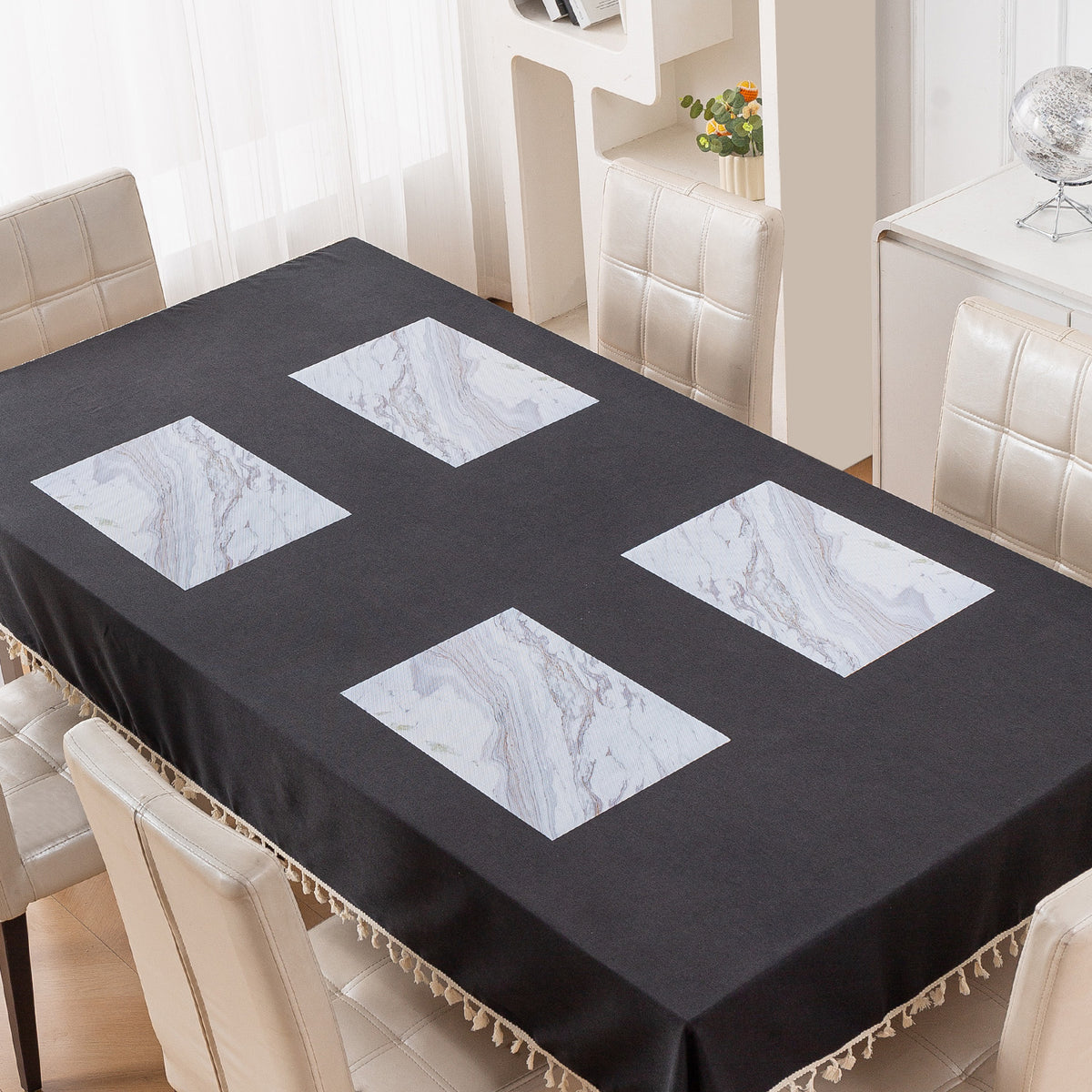 Marble Fusion PVC Mats for Dining Table, Glacier Vein - Frost Grey