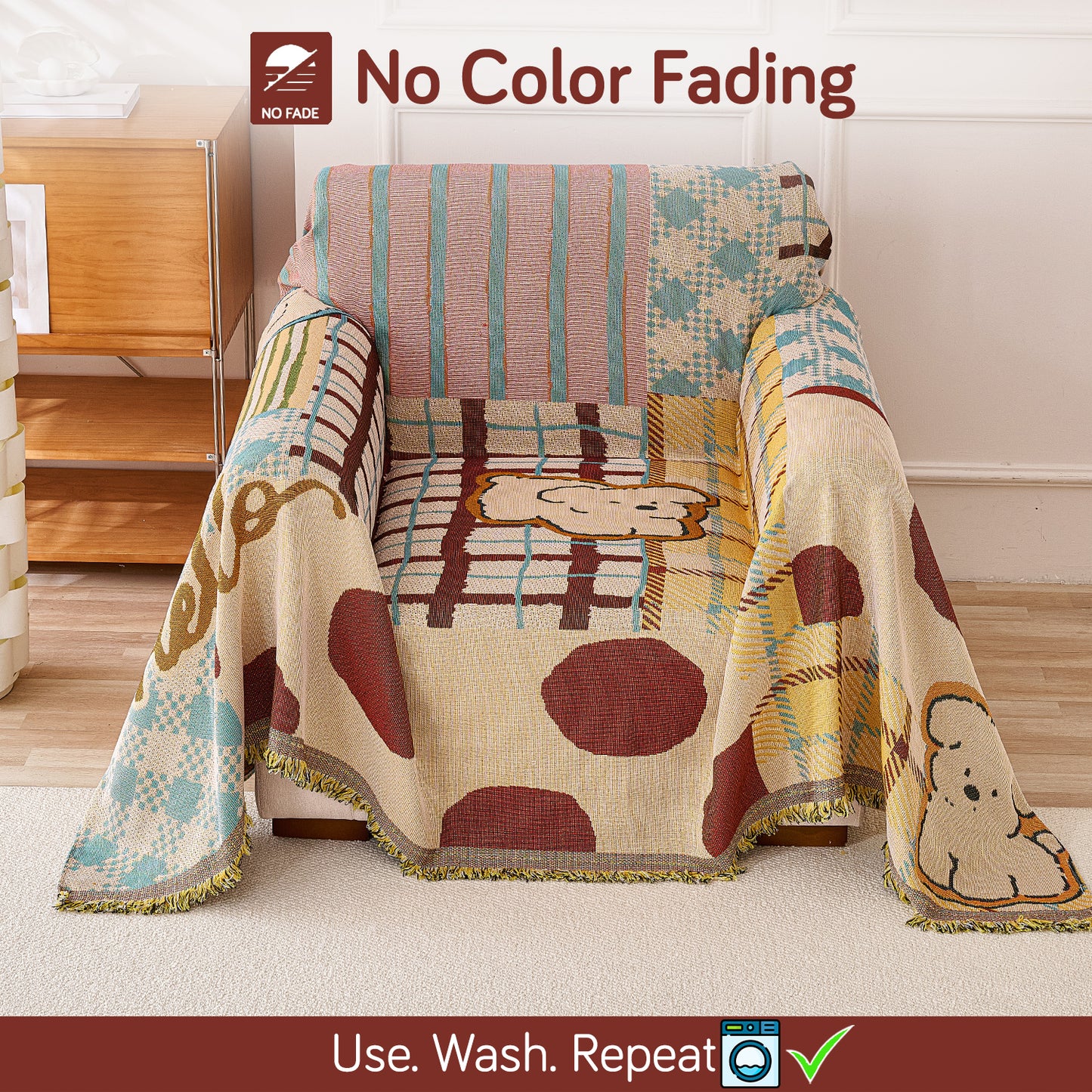 All-Season Chenille Sofa Throw, Patchwork Puppy Series