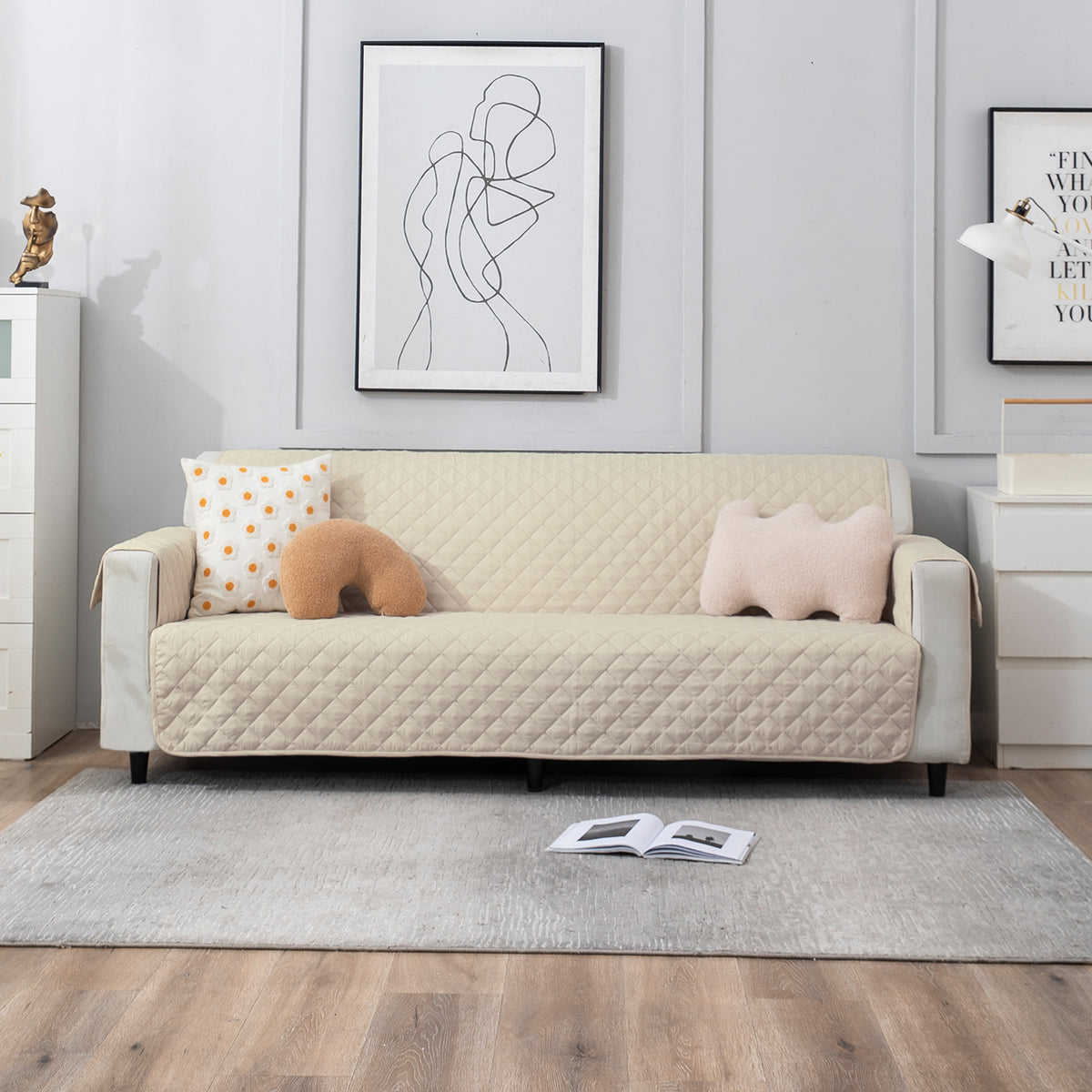 Cream quilted modern design 4 seater sofa covers
