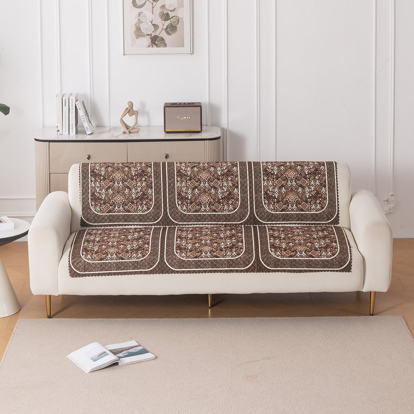LoomVerse Quilted Sofa Cover Set Washable Sofa Panel for Seat & Back - Rustic Lattice