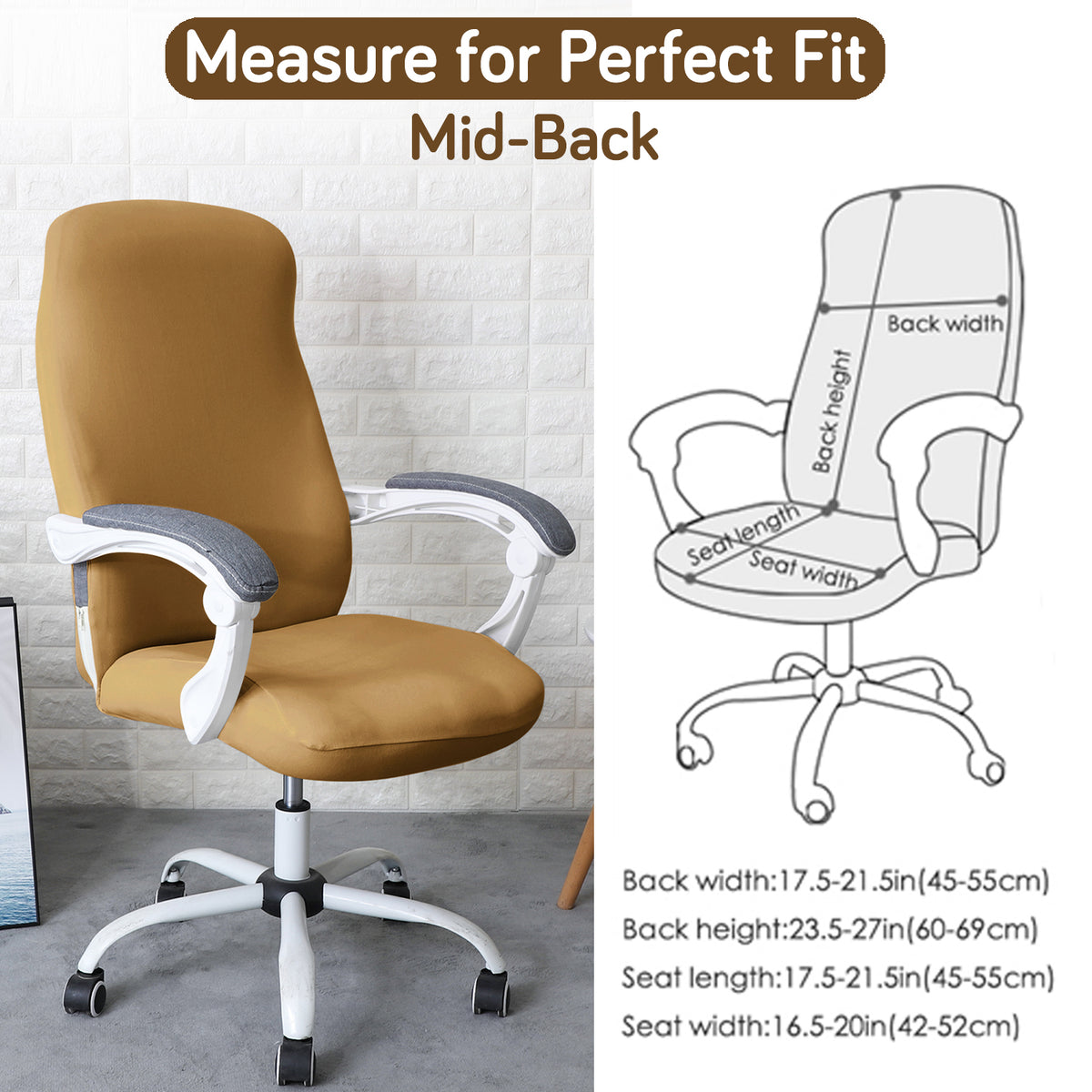 Office Chair Cover for Desk Chair (Mid-Back) – 140 GSM Stretch Fabric – Washable, Durable & Anti-Slip – Fits Mid-Back Office Chairs, Camel