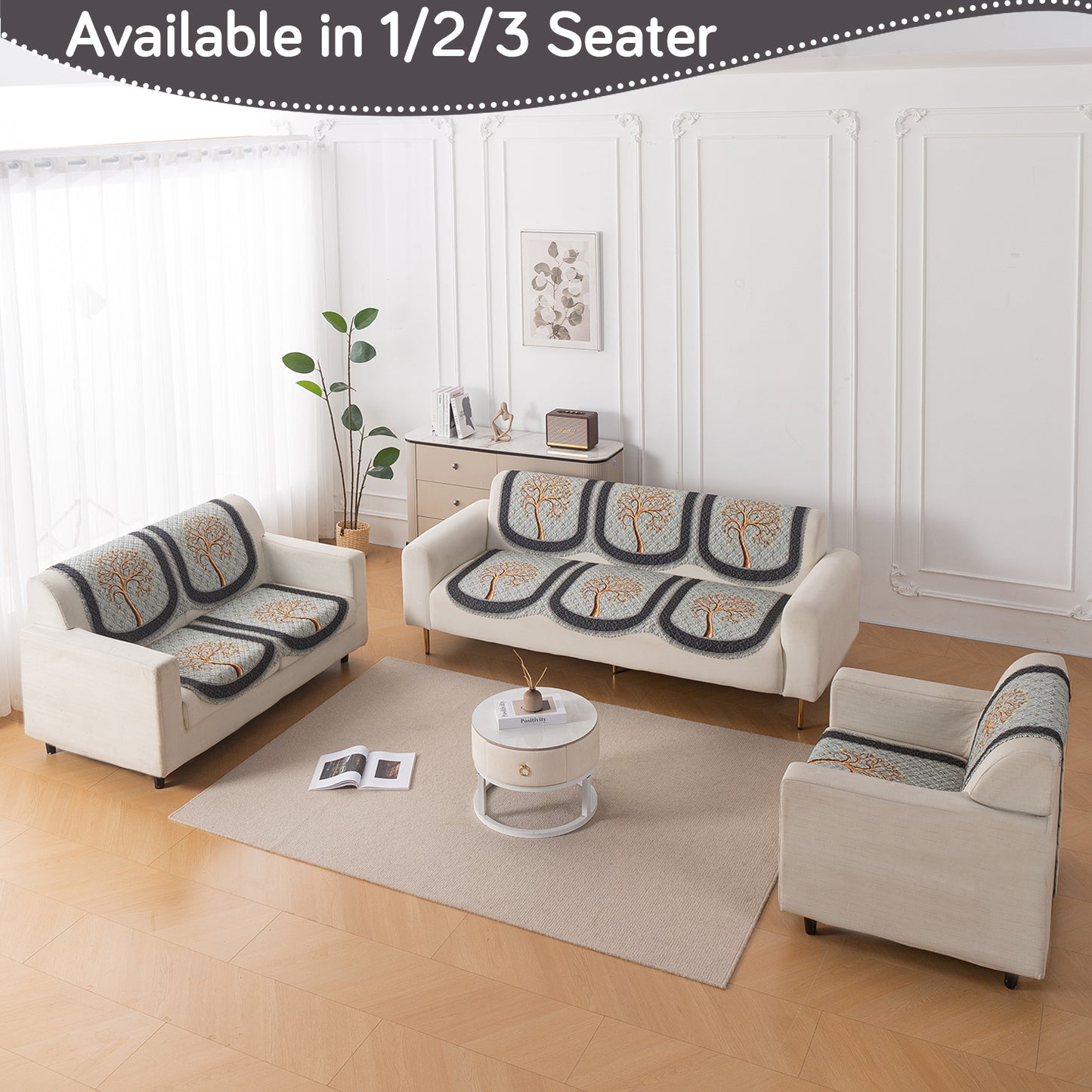 LoomVerse Quilted Sofa Cover Set Washable Sofa Panel for Seat & Back - Tranquil Tree