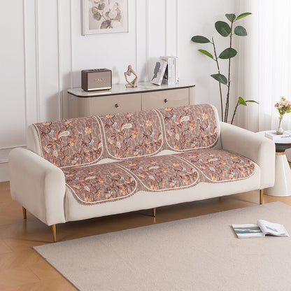 HeavenHue Fleece Soft Touch Quilted Sofa Cover Set Washable Sofa Panel for Seat & Bk - Vintage Bloom
