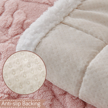 'Italian Caelora' Luxury Jacquard Plush Sofa Cover Mat and Anti-Slip Armrest Covers - Misty Rose