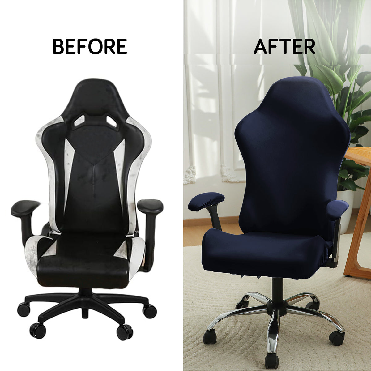 Gaming Chair Cover Stretchable Computer Rotating Chair Seat Covers Slipcover, Navy Blue