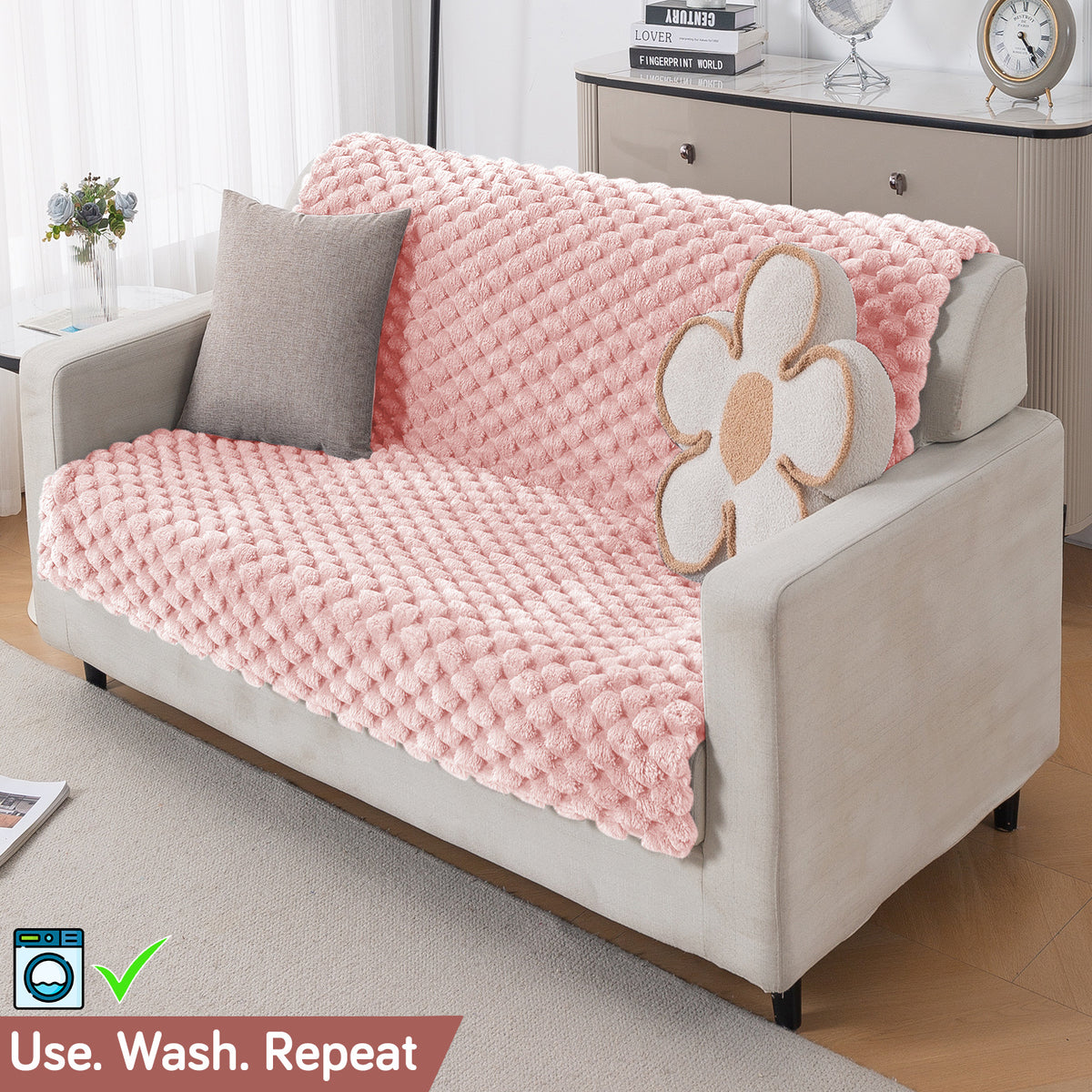 'BunnySoft Series' Plush Sofa Cover Throw for Sofa Seat & Back, Flamingo Pink