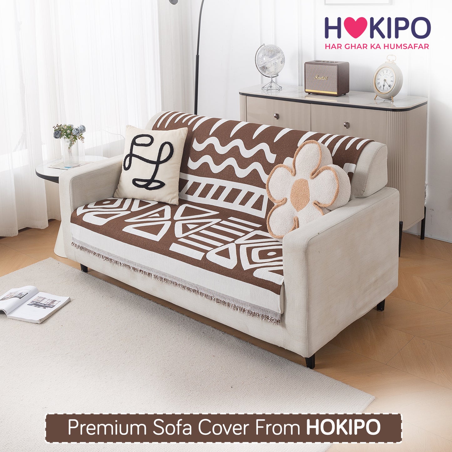 Urban Tribe Premium Chenille Fabric Sofa Cover, Chocolate Brown