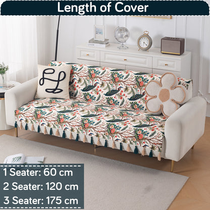 'Whispers of Nature' Series Holland Velvet Sofa Cover with Tassel, Multicolor Tropical Peacock