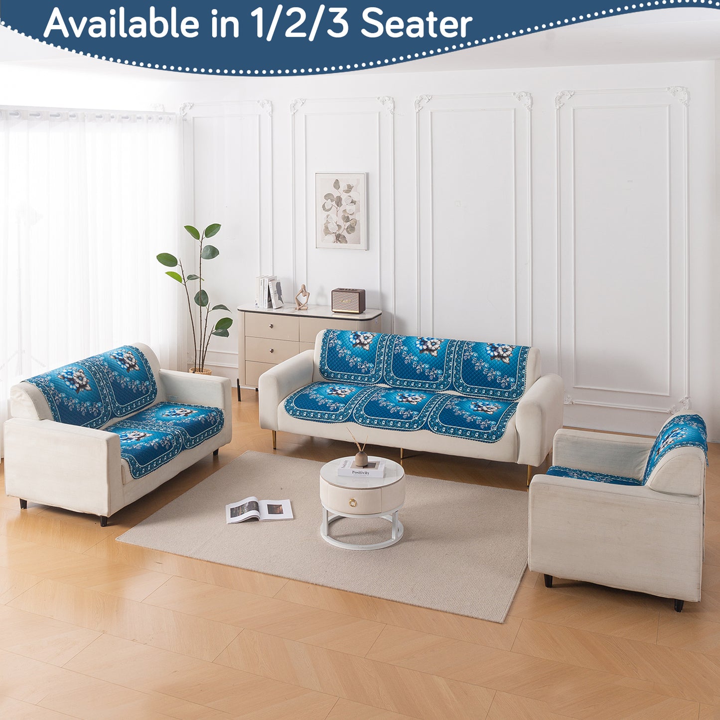 LoomVerse Quilted Sofa Cover Set Washable Sofa Panel for Seat & Back - Royal Meadow