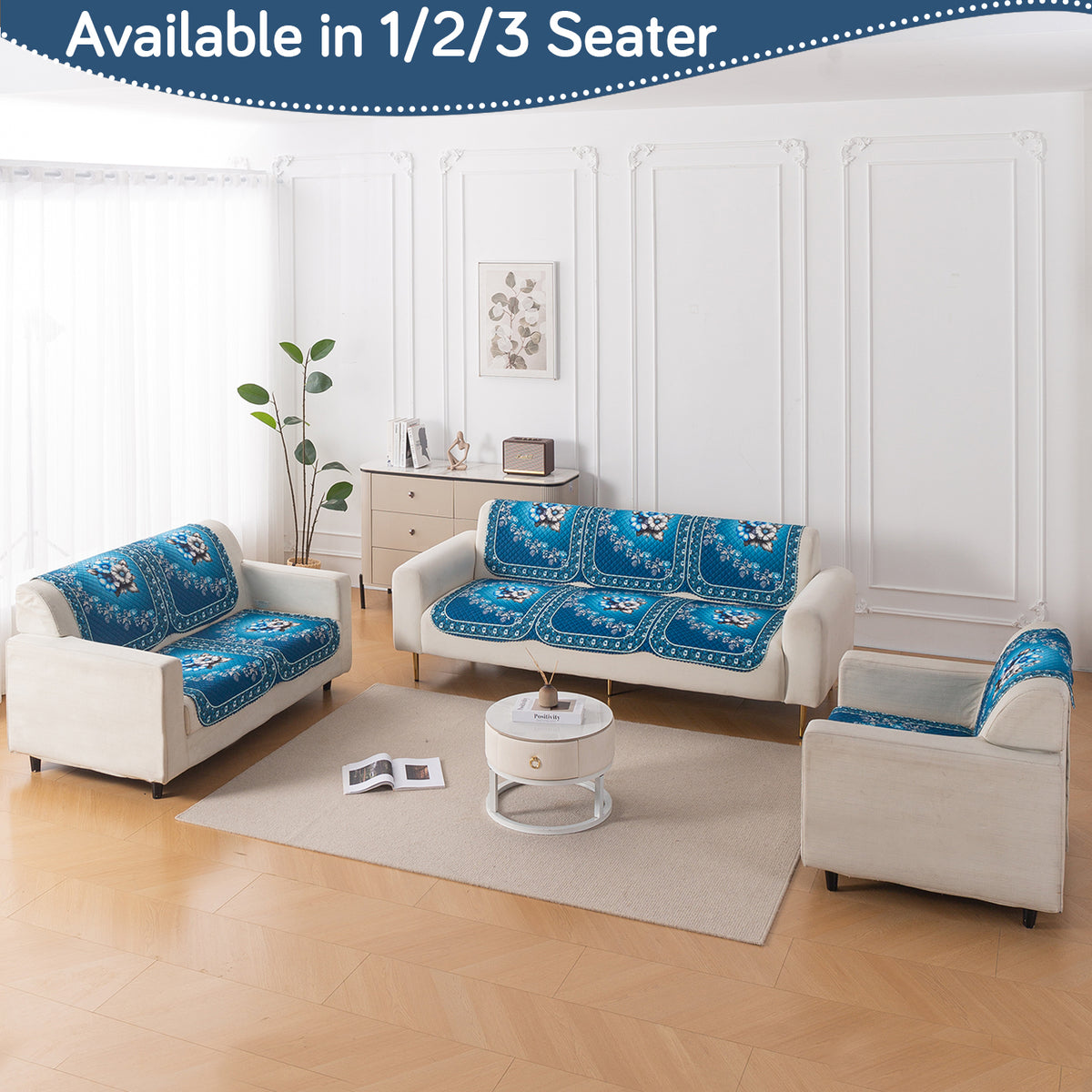 LoomVerse Quilted Sofa Cover Set Washable Sofa Panel for Seat & Back - Royal Meadow