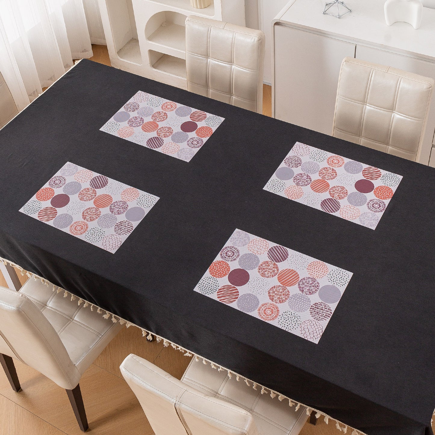 Color Splash PVC Mats for Dining Table, Bloom Circles - Rose Dust