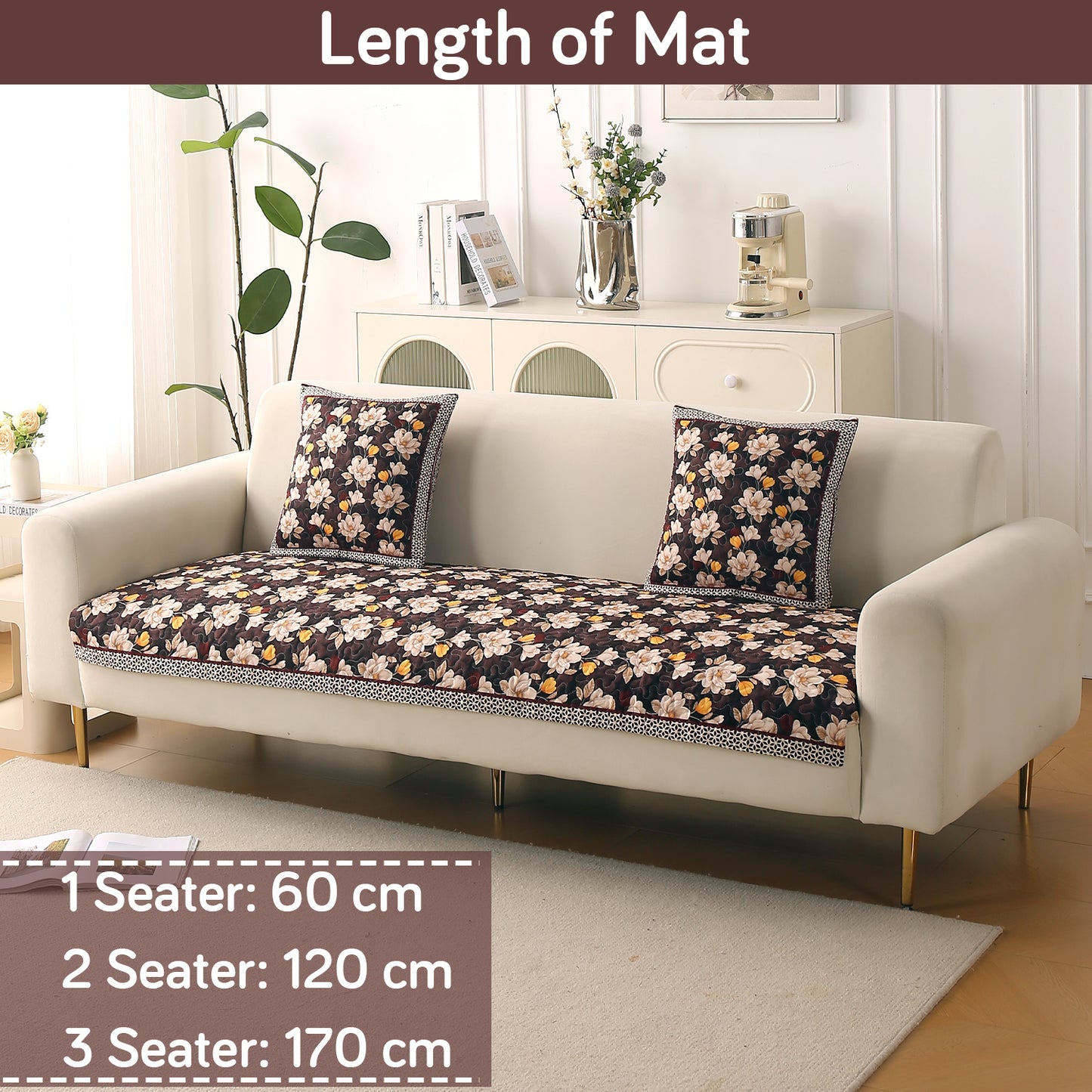 Florentina Series Printed Holland Velvet Sofa Mat - Camellia Brown