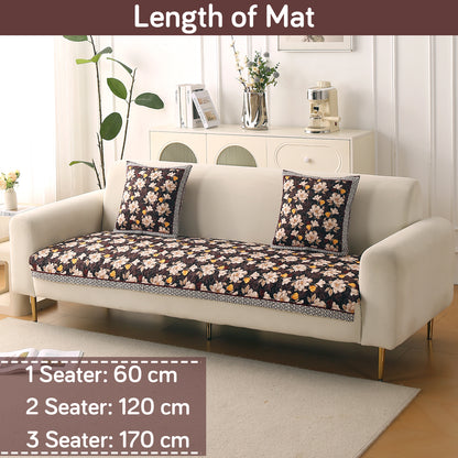 Florentina Series Printed Holland Velvet Sofa Mat - Camellia Brown