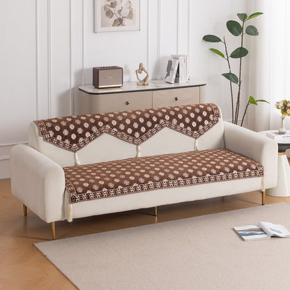 Heritage Weave Premium Jacquard Sofa Cover Set with Tassels - Russet Brown