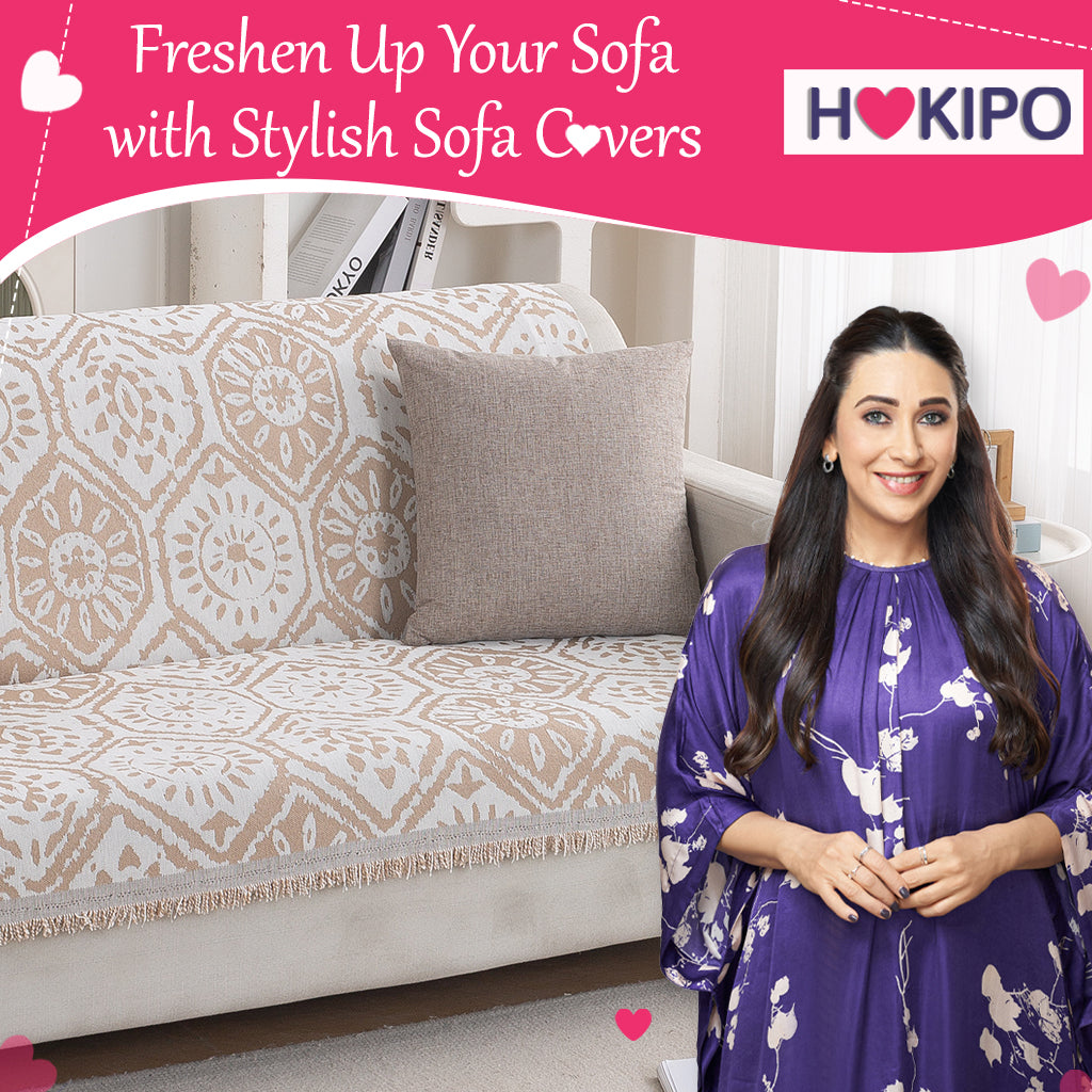 Premium 320 GSM Chenille Sofa Cover 'Serene Abode Series', Boho Floral Tile