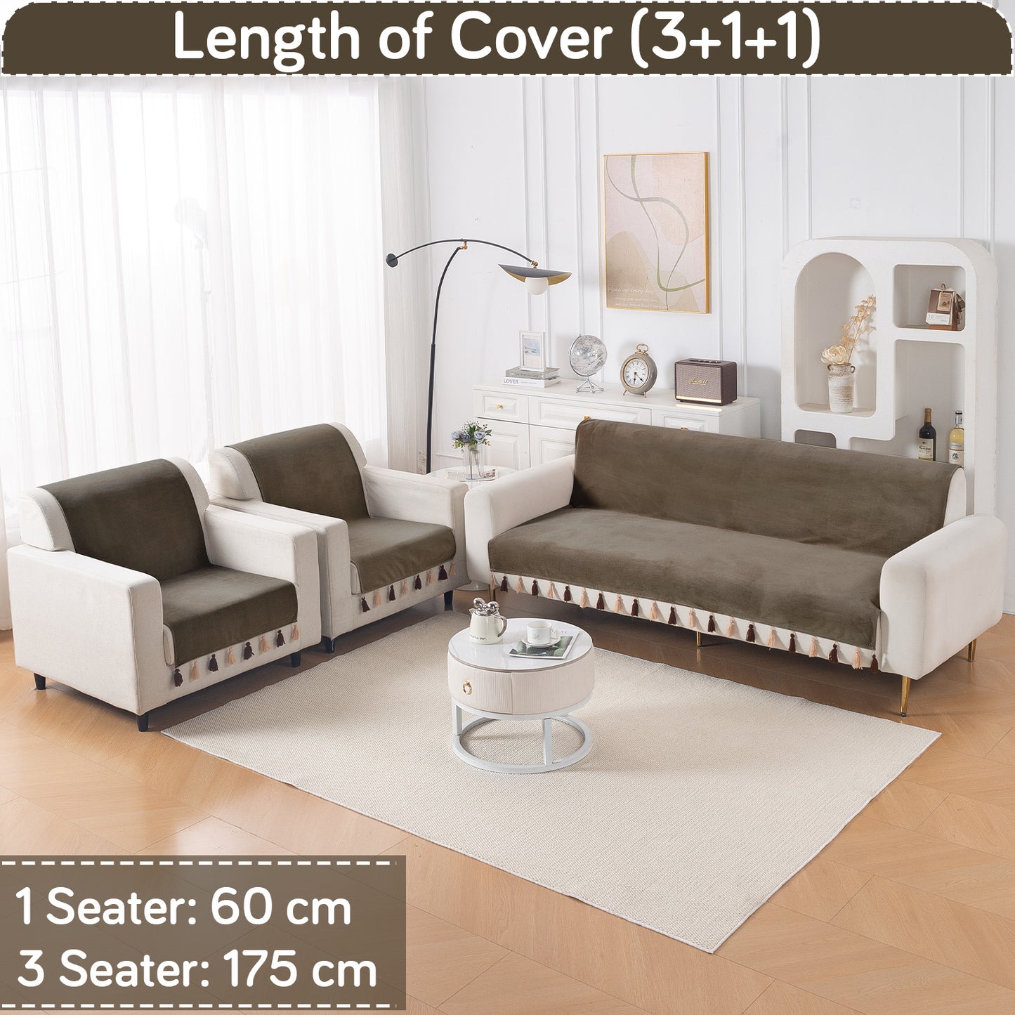 Holland Velvet 5-Seater Sofa Cover (3+1+1), TasselTone Series | Coffee Brown