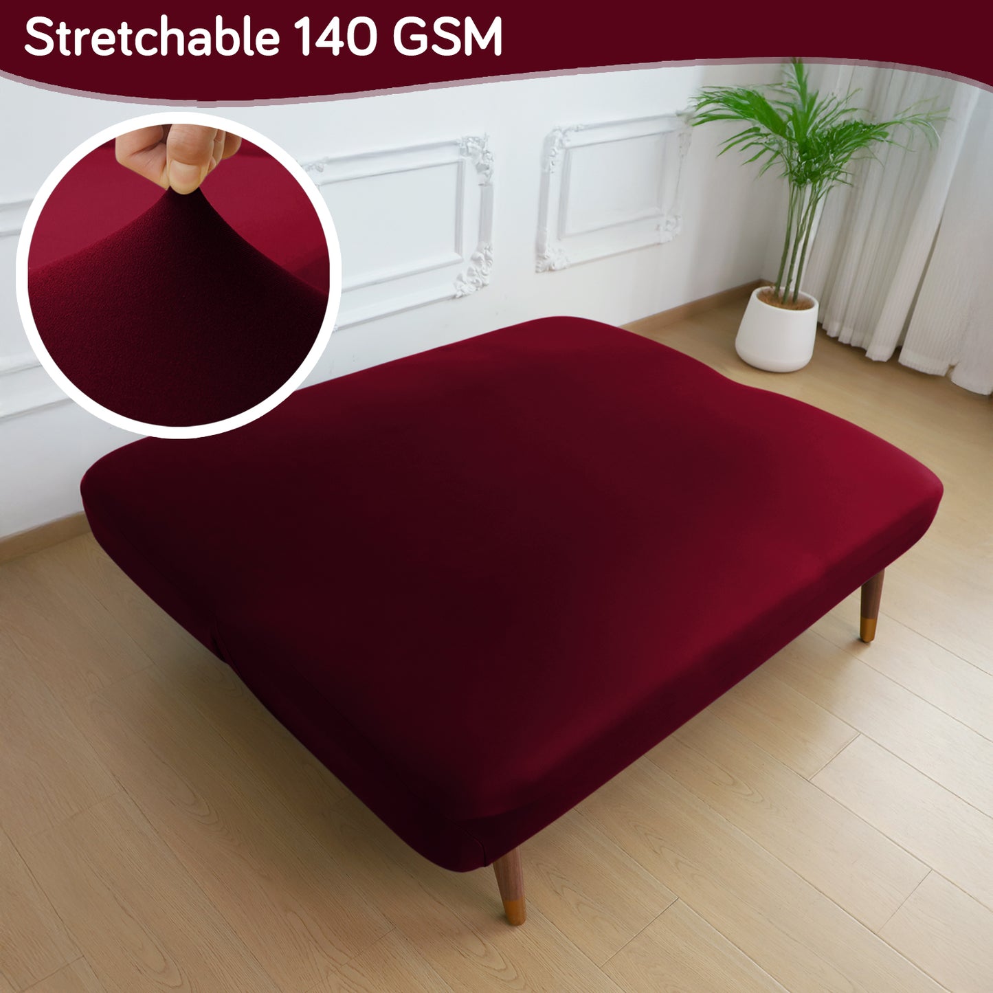 SereneSolids Stretchable Elastic Armless Sofa Cover – 140 GSM, Futon Slipcover, Easy Fit, Burgundy