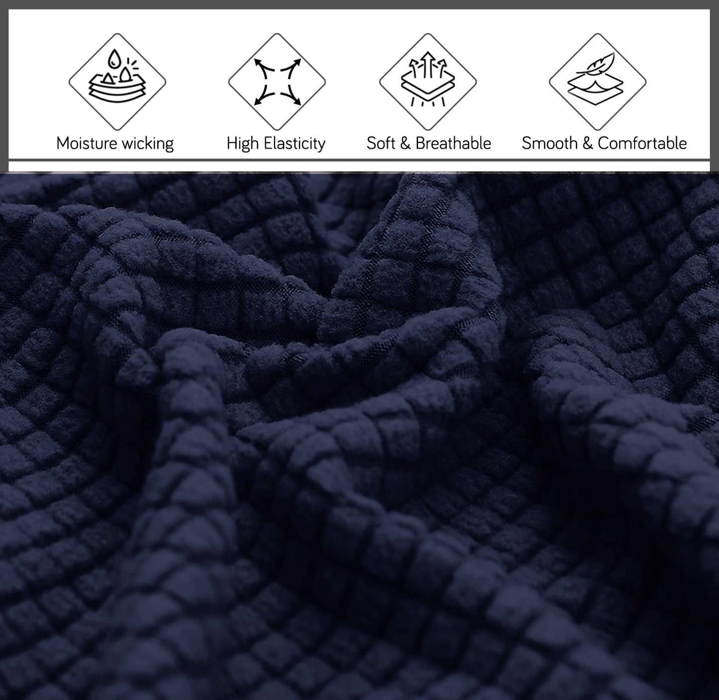 HOKIPO Jacquard Stretchable Bed Headboard Cover, Navy Blue