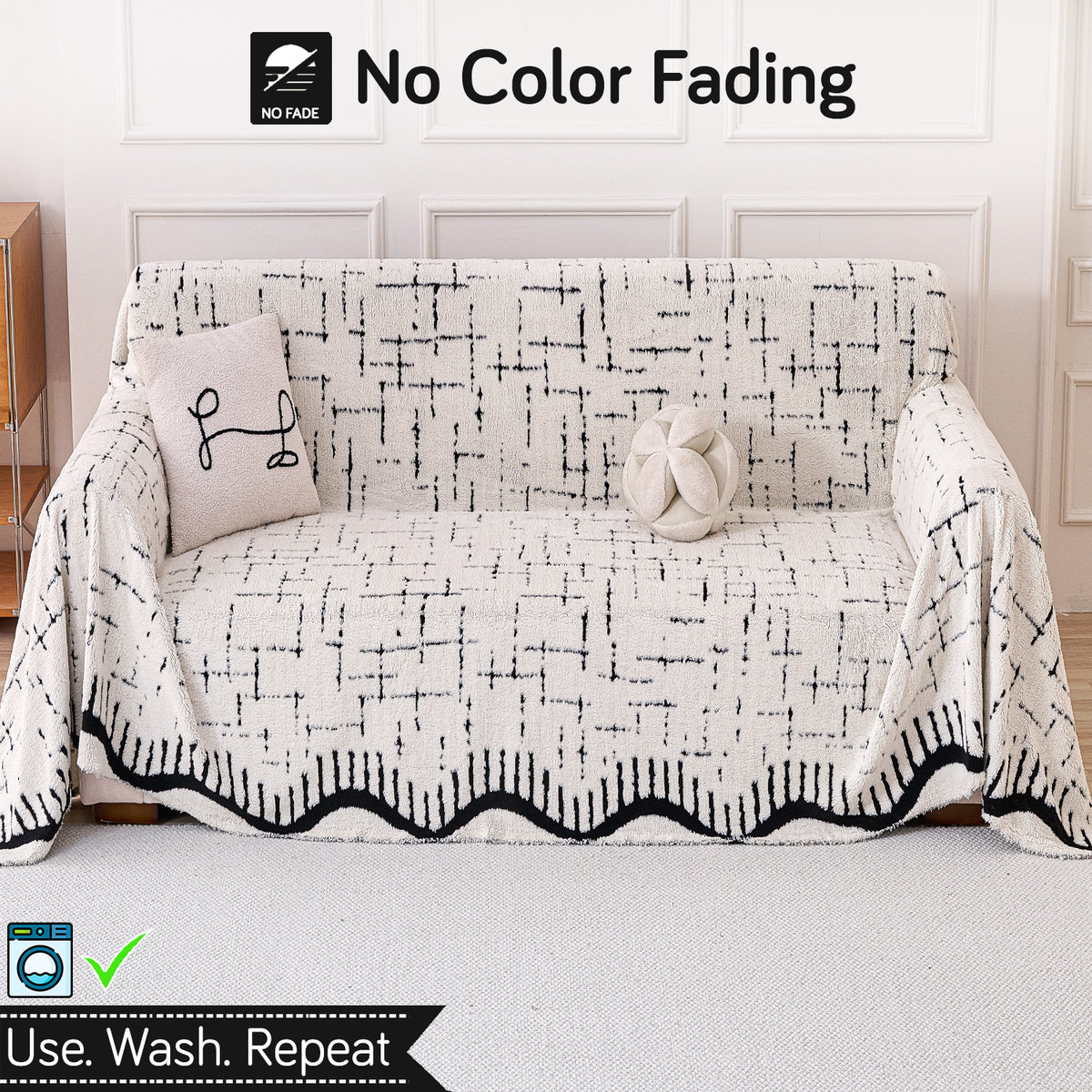 Buy Off-White Colour Supple Soft Wavy Plush Sofa Throw – Washable & Soft | HOKIPO