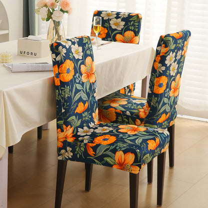 Premium Printed Velvet Dining Chair Cover Set, Teal Twilight Garden