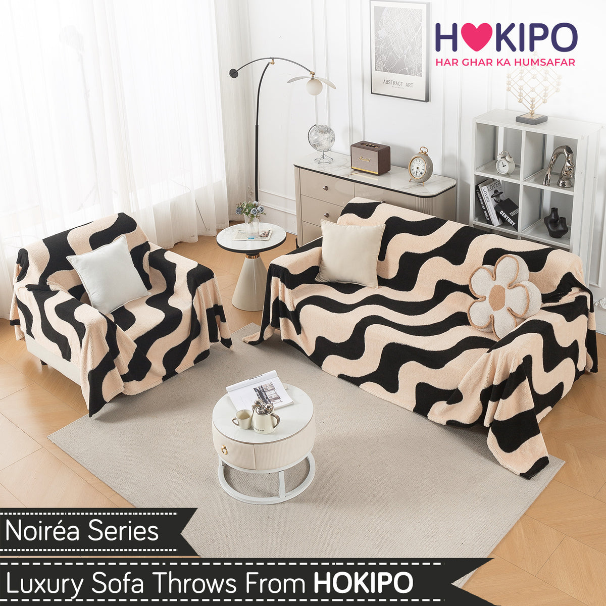 Buy Wavy Stripe Noirea Series Luxury Plush Sofa Throw for 2 1​ Seater Sofa Set | HOKIPO