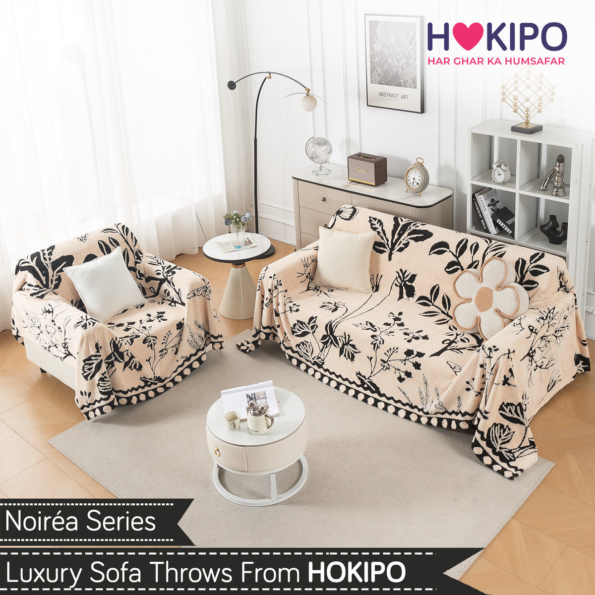 Buy Butterfly Garden Noirea Series Luxury Plush Sofa Throw for 3 1​ Seater Sofa Set | HOKIPO