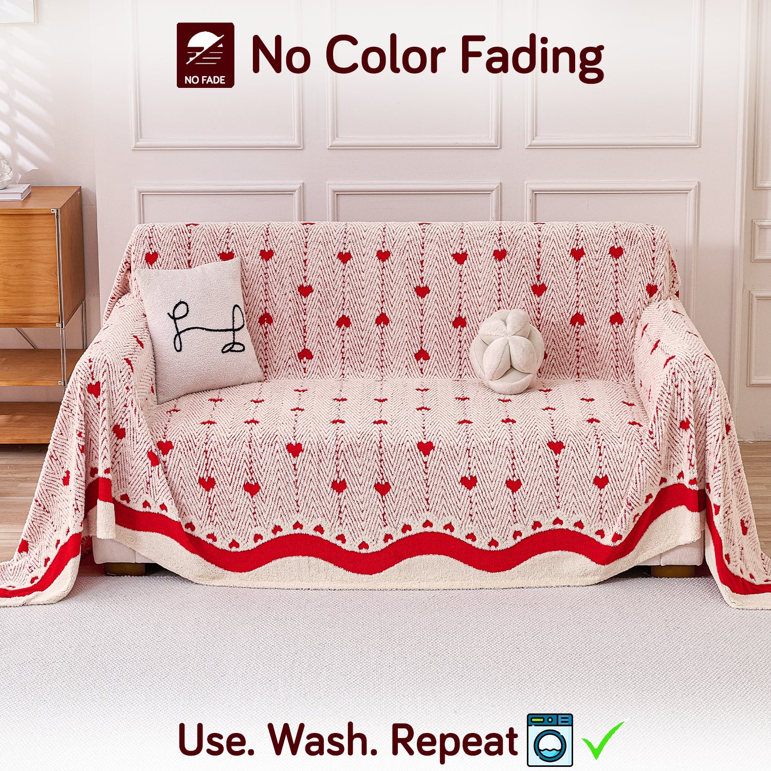 Buy Cherry Cream Colour Cozy Heart Series Luxury Plush Sofa Throw – Two Seater Sofas | HOKIPO