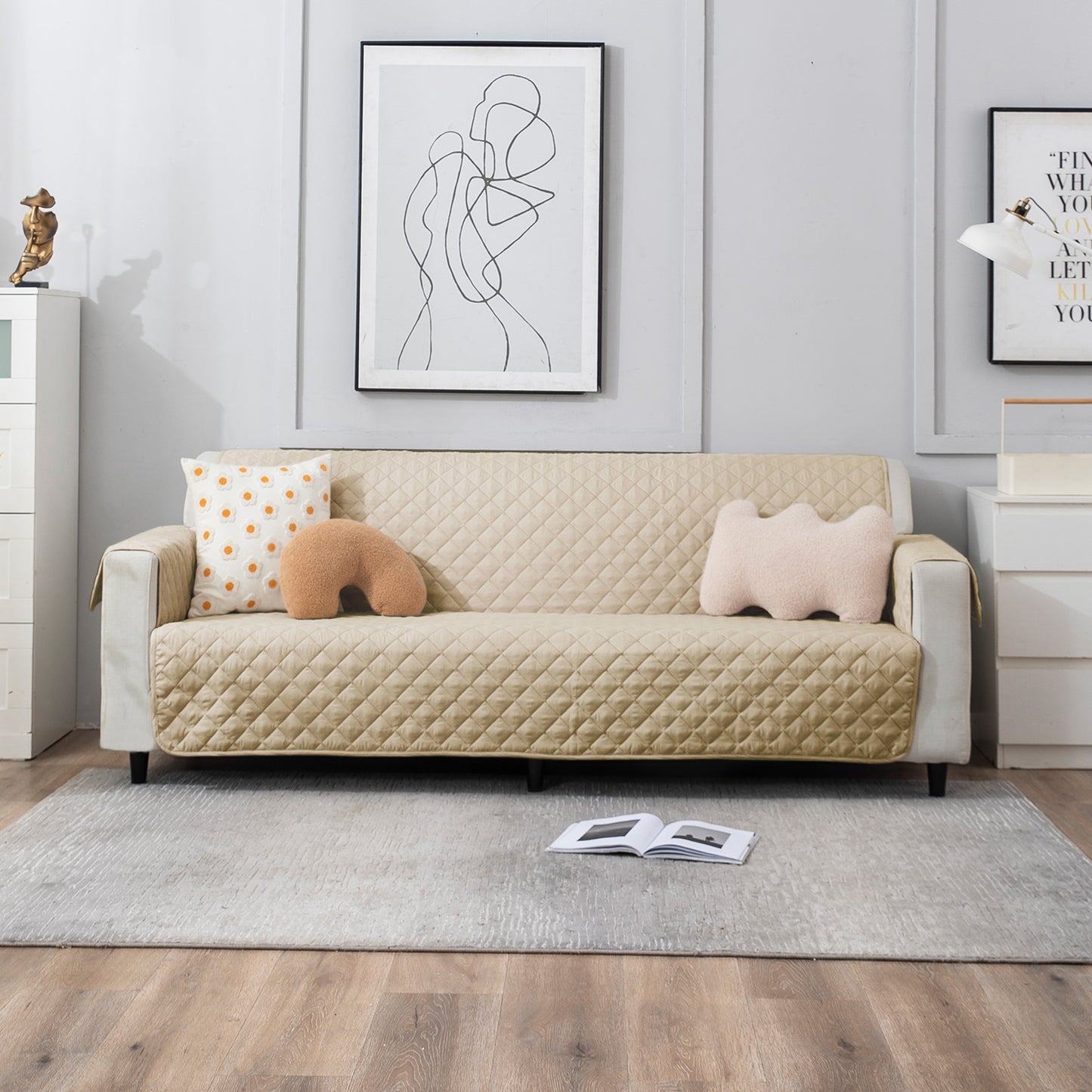 Beige quilted modern design sofa covers
