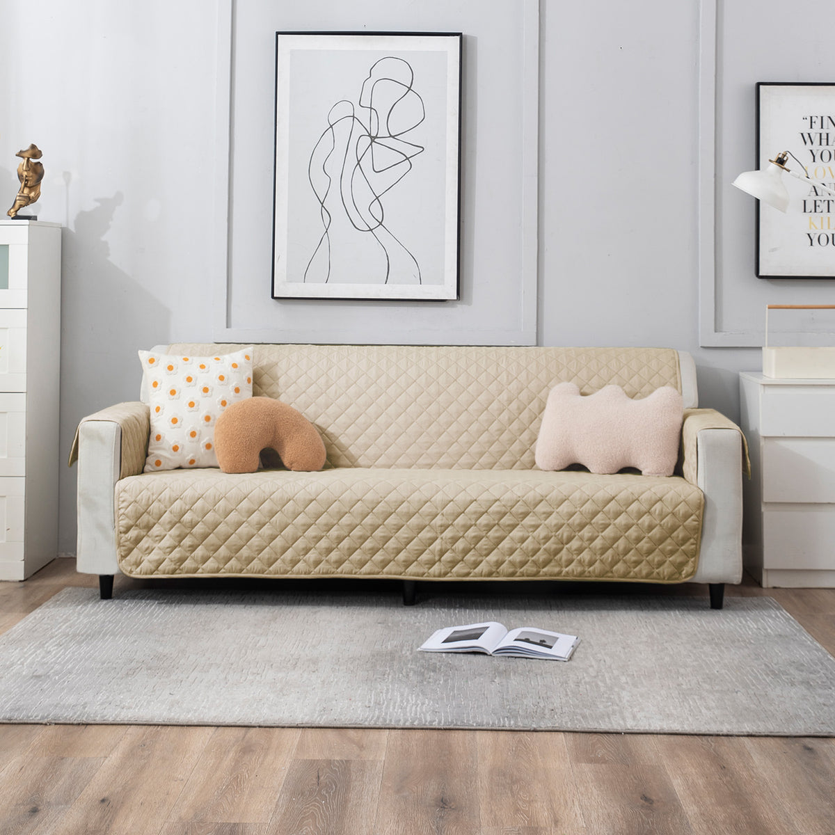 Beige quilted modern design sofa covers