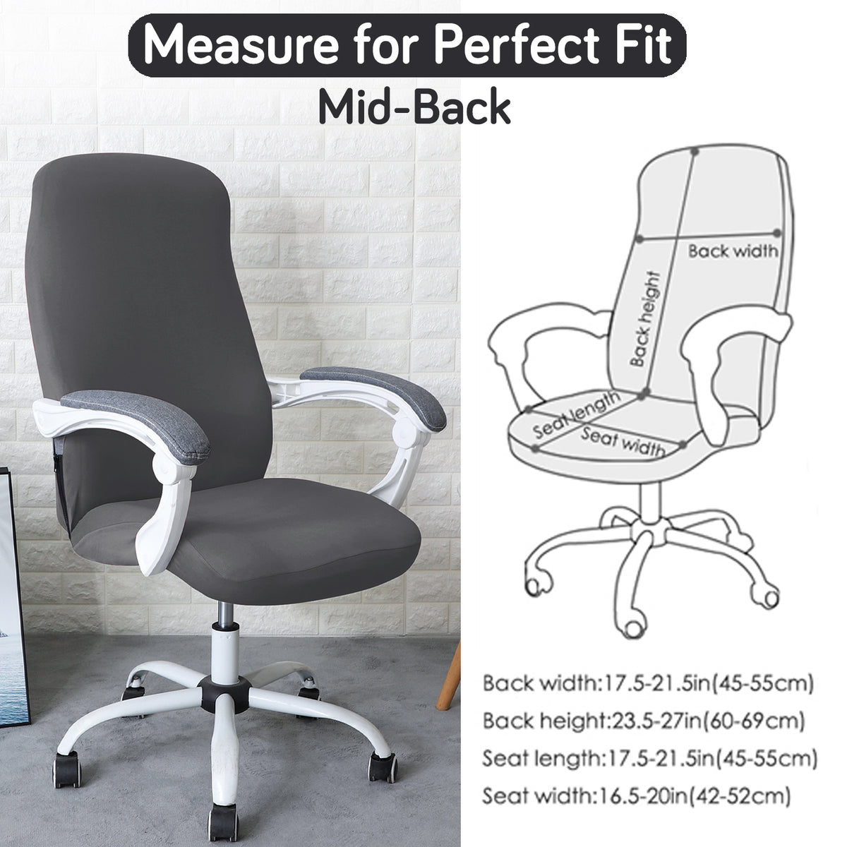 Office Chair Cover for Desk Chair (Mid-Back) – 140 GSM Stretch Fabric – Washable, Durable & Anti-Slip – Fits Mid-Back Office Chairs, Grey