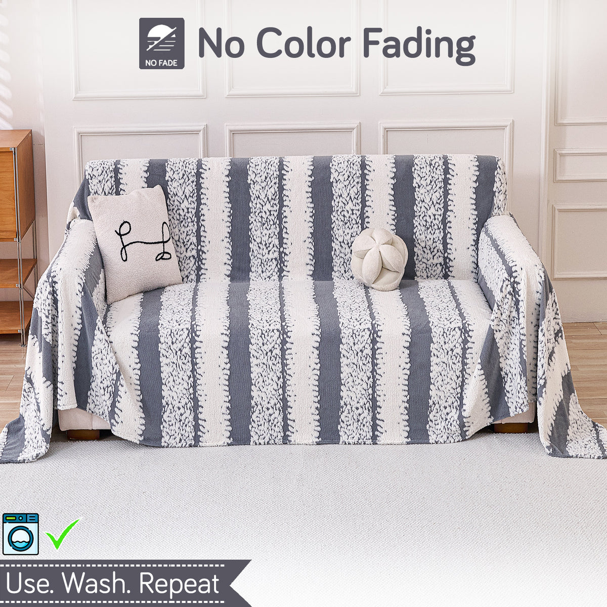 Buy Pewter Grey Colour Luxury Wavy Plush Sofa Throw – Washable & Soft | HOKIPO