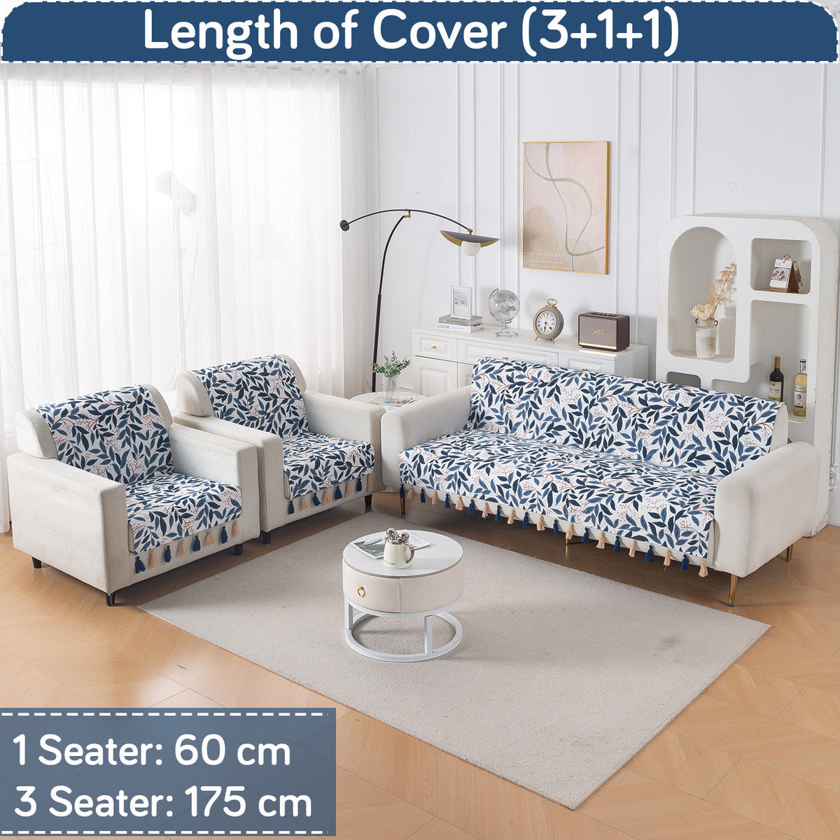'Whispers of Nature' Series Holland Velvet Sofa Cover with Tassel, Indigo Foliage