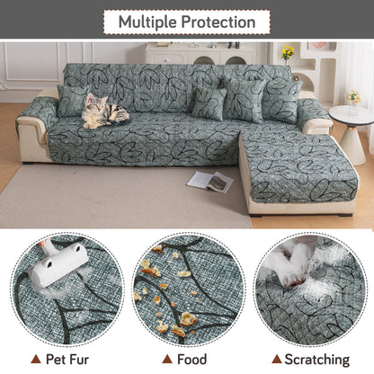Elira Series Quilted One-Piece L Shape Sofa Cover Mat with Left and Right Chaise, Intense Grey Abstract Floral