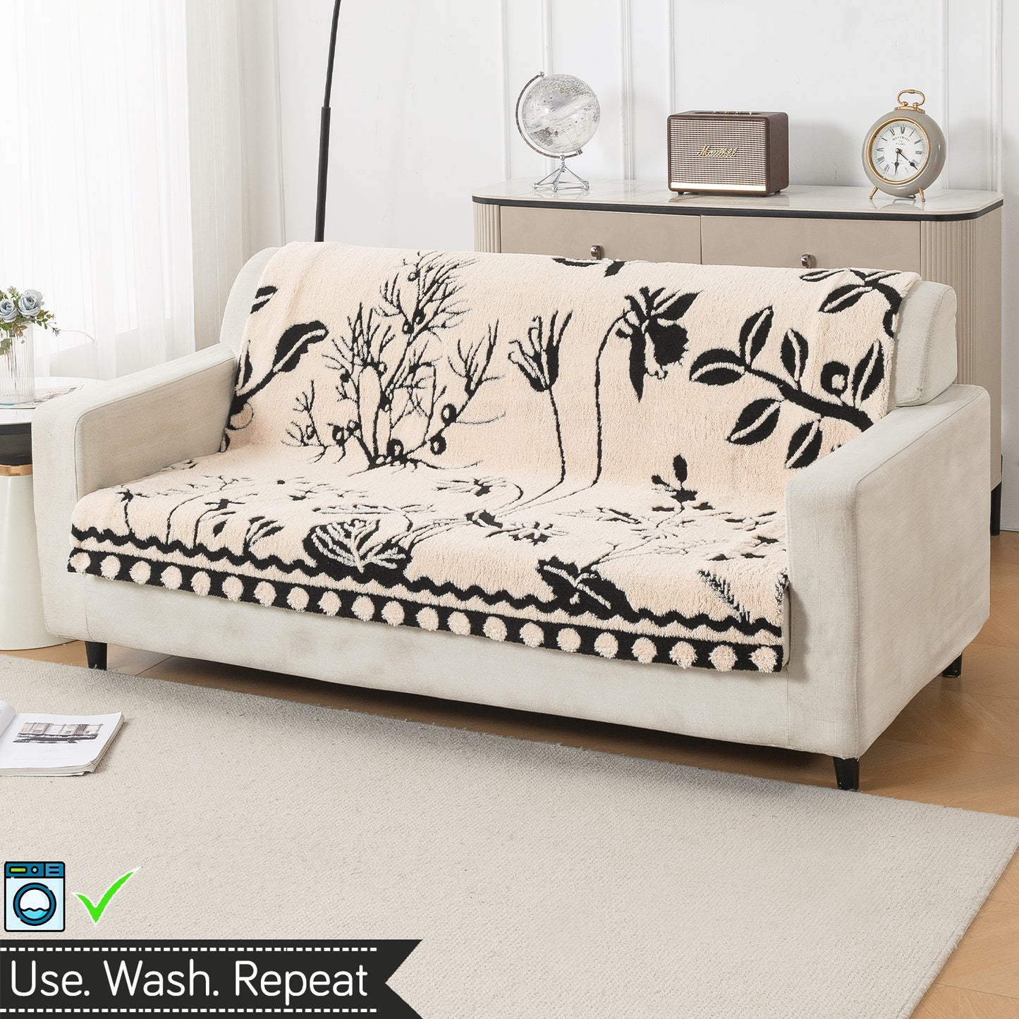 'Noirea Series' Plush Sofa Cover for Seat & Back, Butterfly Garden