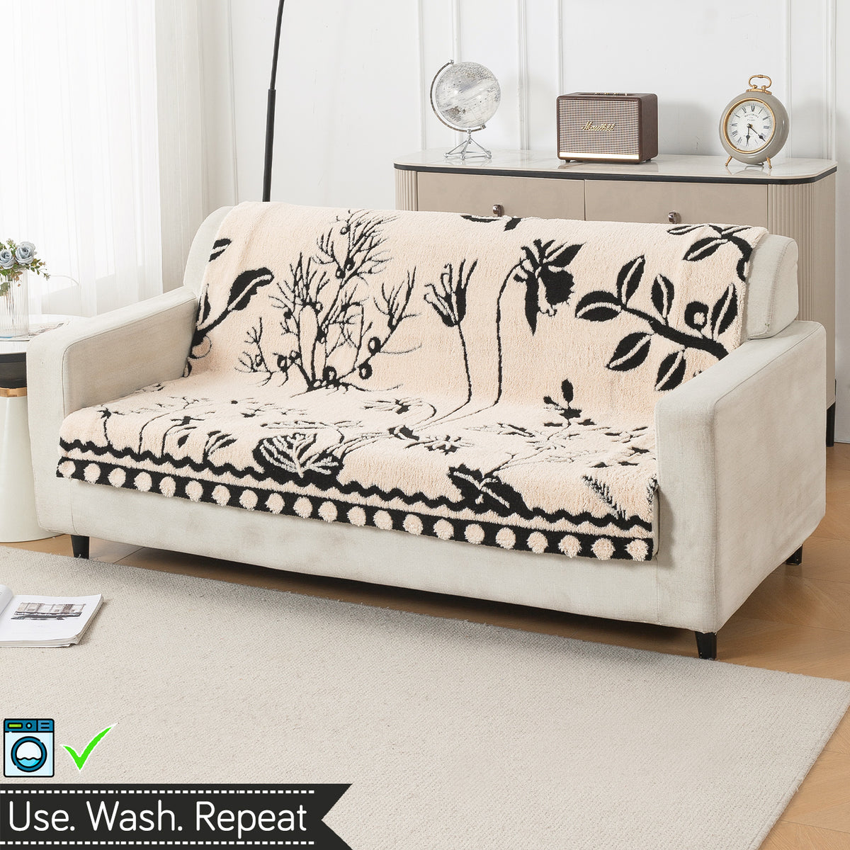 'Noirea Series' Plush Sofa Cover for Seat & Back, Butterfly Garden