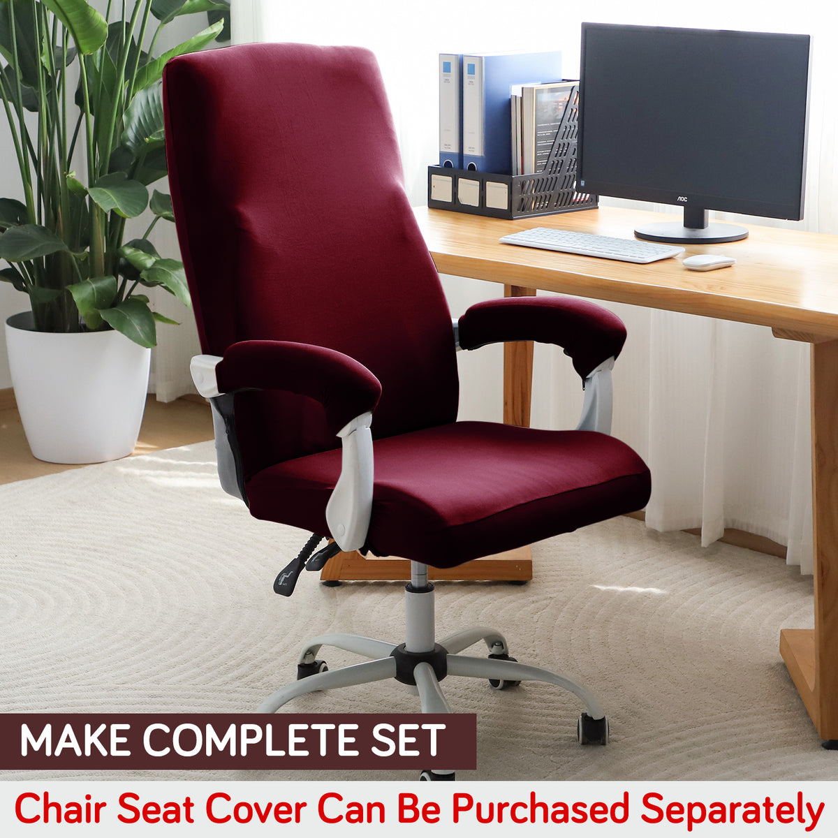 140gsm Armrest Covers for Office Chair (Zipper Style), 1 Pair, Burgundy