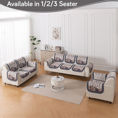 HeavenHue Fleece Soft Touch Quilted Sofa Cover Set Washable Sofa Panel for Seat & Back - Mystic Wings