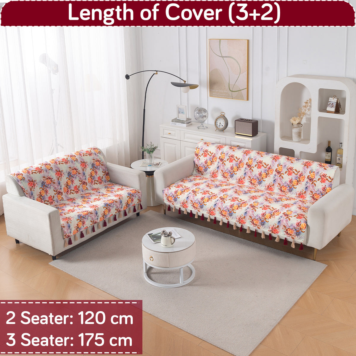 'Whispers of Nature' Series Holland Velvet Sofa Cover with Tassel, Vintage Rose Bloom