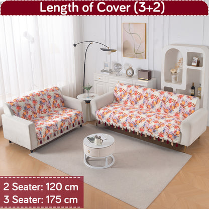 'Whispers of Nature' Series Holland Velvet Sofa Cover with Tassel, Vintage Rose Bloom