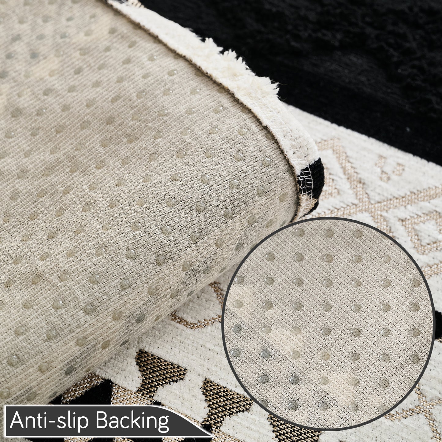 Nordic Boho Geometric Sofa Cover Mat with Tassel, 'Nordic Tassel Series'  Aurora Black