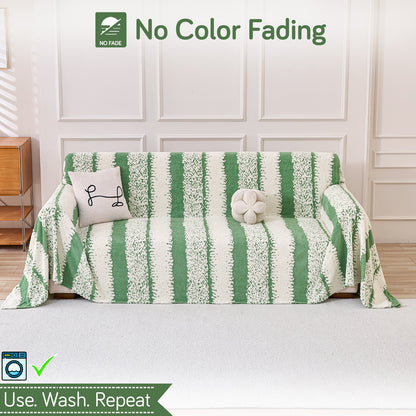 Buy Pistachio Green Colour Luxury Wavy Plush Sofa Throw Cover – 3 Seater Sofas | HOKIPO