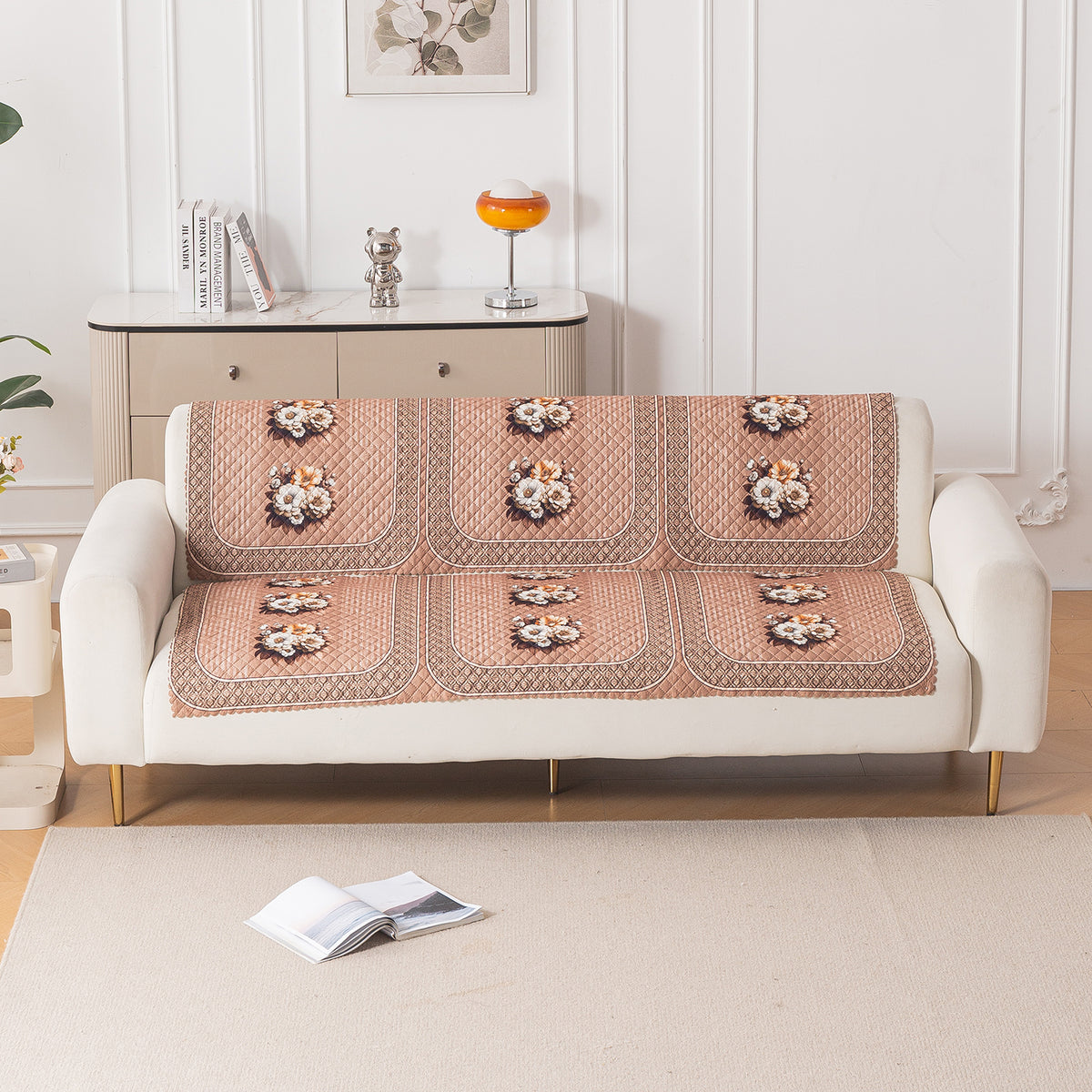 LoomVerse Quilted Sofa Cover Set Washable Sofa Panel for Seat & Back - Vintage Rosette