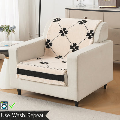 'Noirea Series' Plush Sofa Cover for Seat & Back, Floral Lattice