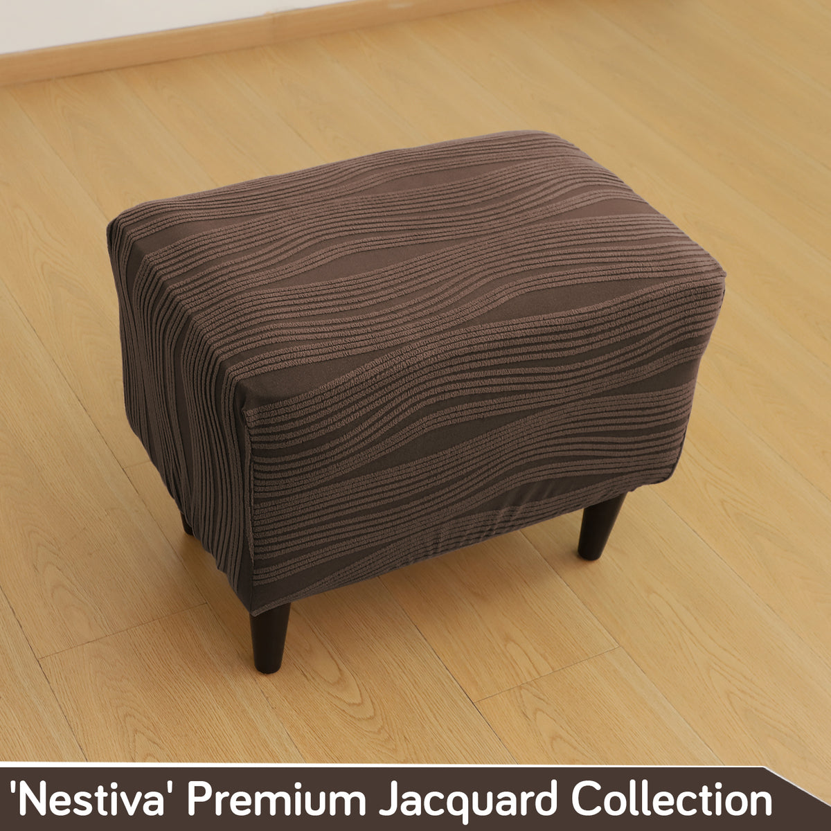 Nestiva Series Knitting Jacquard Stretchable Footstool Cover - Chocolate Brown