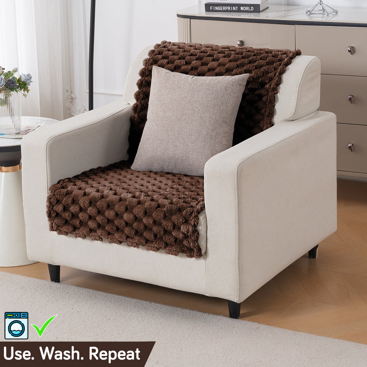 'BunnySoft Series' Plush Sofa Cover Throw for Sofa Seat & Back, Dark Chocolate