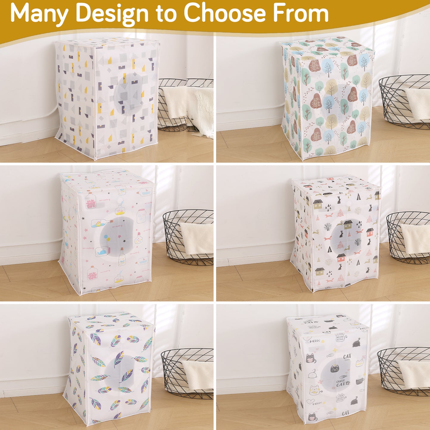 Waterproof Front Load / Top Load Washing Machine Cover | PEVA Dustproof Protective Cover for 6kg, 6.5kg, 7kg & 7.5kg Fully Automatic Machines, Boho Feathers